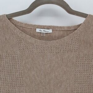 Vila Milano Large $118 Taupe Open-Knit Block Textured Pullover Ribbed Crew Neck‎